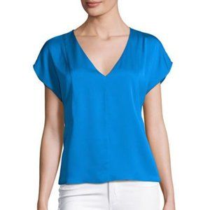 Short-sleeve Seamed V-neck 100% silk Top